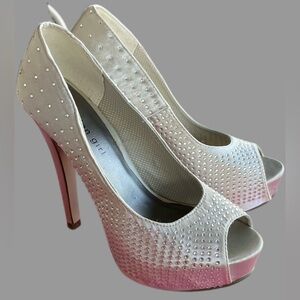 Madden Girl Silvery Champagne Open Toe Heels